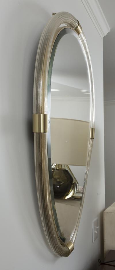 Pair Of Artisan Murano Blown Gold Oval Torchere Mirrors Contemporary