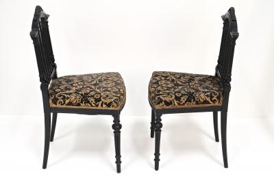 Pair Of Black 19th Century Side Chairs Original Upholstery FR ca 1870