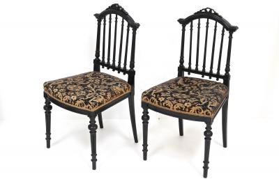 Pair Of Black 19th Century Side Chairs Original Upholstery FR ca 1870