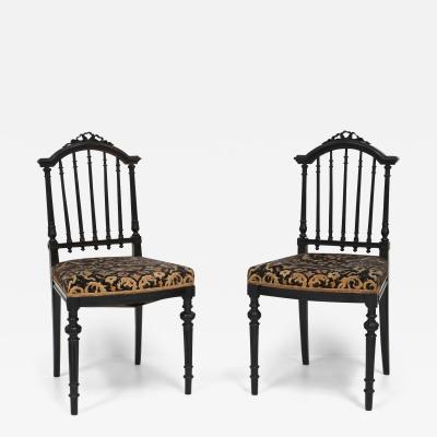 Pair Of Black 19th Century Side Chairs Original Upholstery FR ca 1870