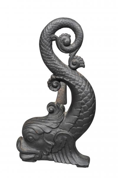 Pair Of Bradley Hubbard Dolphin Form Cast Iron Andirons