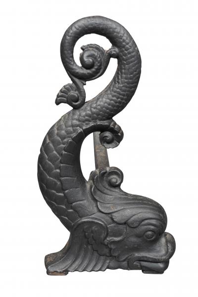 Pair Of Bradley Hubbard Dolphin Form Cast Iron Andirons