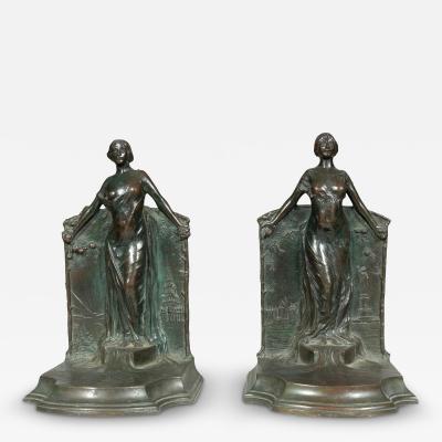 Pair Of Bronze Bookends By Rudolf Schwarz and Cast By Gorham Foundry