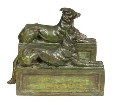 Pair Of Bronze Dogs By F B Godwin