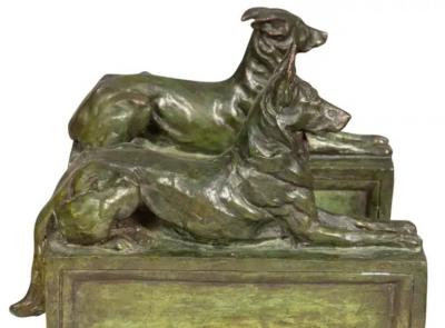 Pair Of Bronze Dogs By F B Godwin