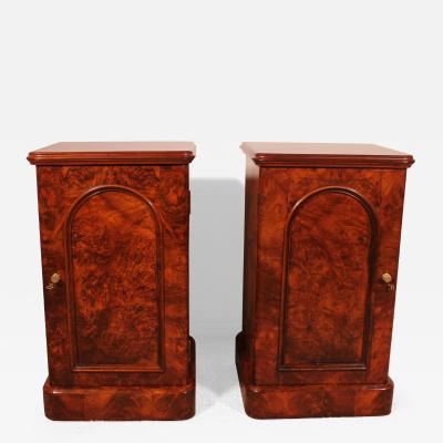 Pair Of Burl Walnut Bedside Tables 19th Century