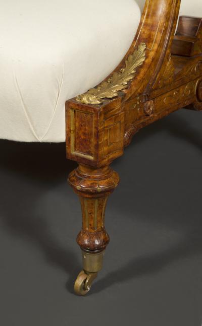 Pair Of Carved Birds Eye Maple And Gilt Brass Mounted Aesthetic Period Armchairs