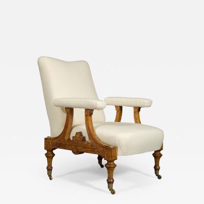 Pair Of Carved Birds Eye Maple And Gilt Brass Mounted Aesthetic Period Armchairs