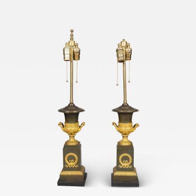 Pair Of Charles X Bronze and Ormolu Table Lamps