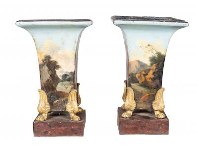 Pair Of Charles X Painted Tole Vases