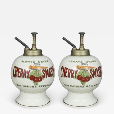 Pair Of Cherry Smash Fountain Syrup Jars