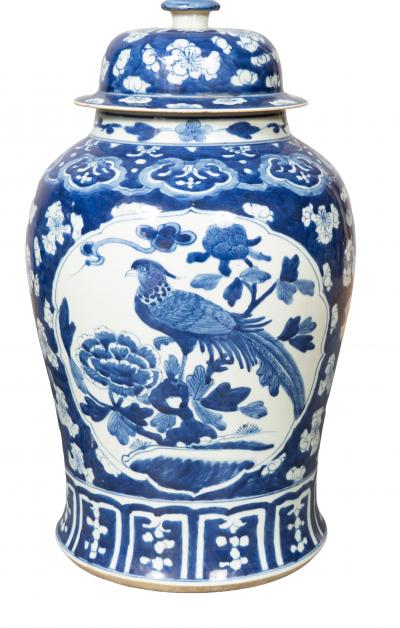 Pair Of Chinese Blue And White Covered Jars