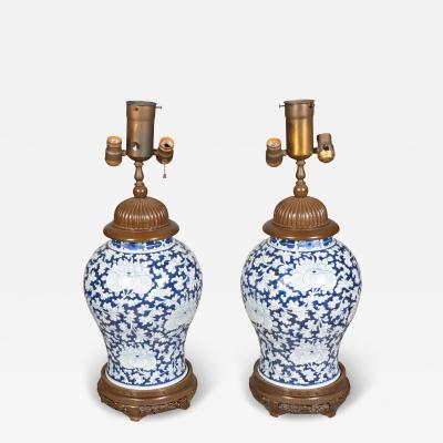 Pair Of Chinese Blue And White Porcelain Table Lamps