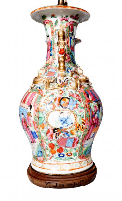 Pair Of Chinese Export Rose Mandarin Table Lamps