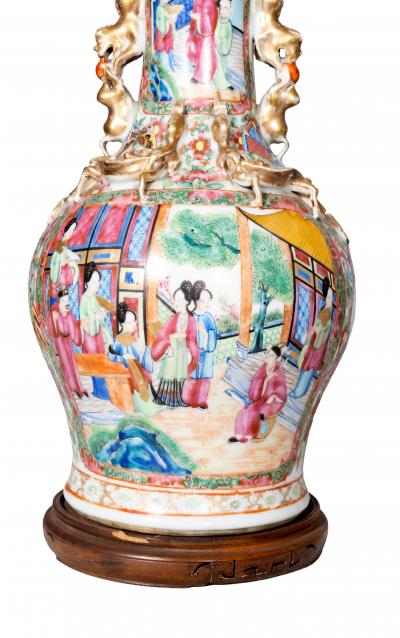 Pair Of Chinese Export Rose Mandarin Table Lamps