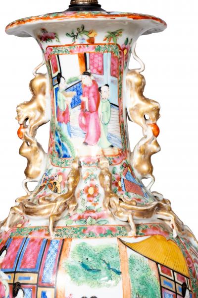Pair Of Chinese Export Rose Mandarin Table Lamps