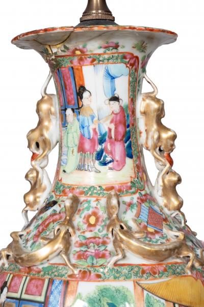 Pair Of Chinese Export Rose Mandarin Table Lamps