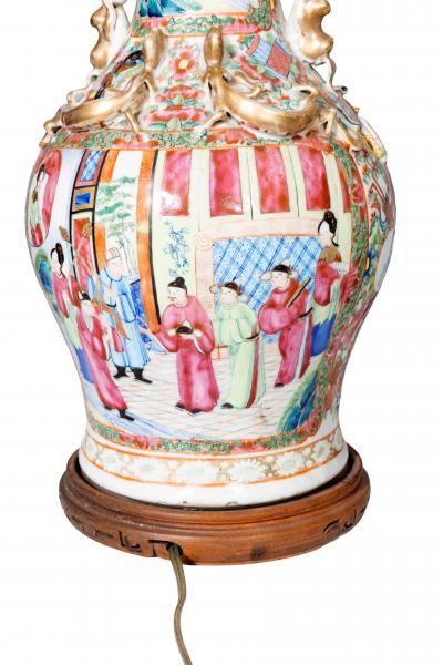 Pair Of Chinese Export Rose Mandarin Table Lamps