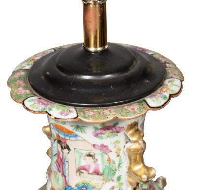 Pair Of Chinese Export Rose Mandarin Vases Mounted As Lamps
