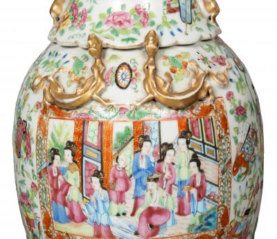 Pair Of Chinese Export Rose Mandarin Vases Mounted As Lamps