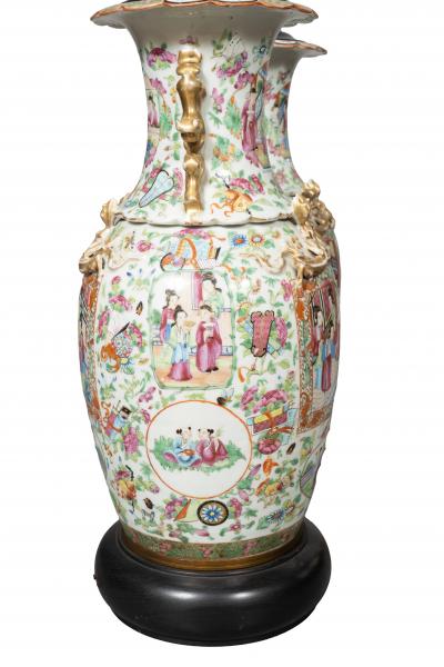Pair Of Chinese Export Rose Mandarin Vases Mounted As Lamps