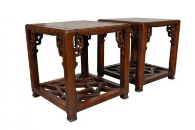 Pair Of Chinese Hungmu Wood End Tables