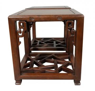 Pair Of Chinese Hungmu Wood End Tables