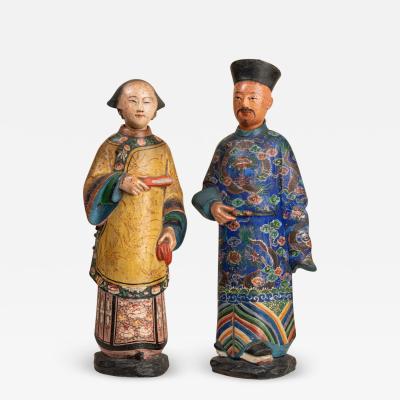 Pair Of Chinese Magots In Lacquered Terracotta 18th