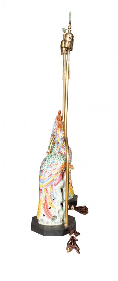 Pair Of Chinese Phoenix Bird Porcelain Table Lamps