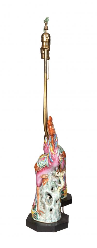 Pair Of Chinese Phoenix Bird Porcelain Table Lamps