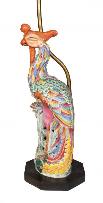 Pair Of Chinese Phoenix Bird Porcelain Table Lamps
