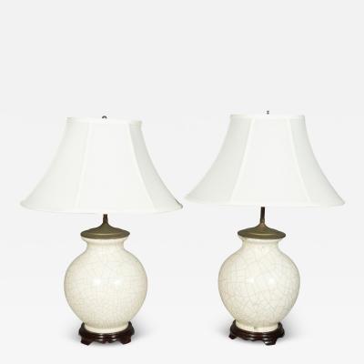 Pair Of Chinese White Crackle Glaze Table Lamps