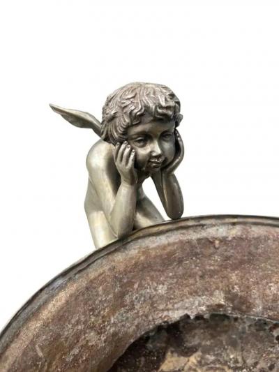 Pair Of Classical Style Silvered Metal Garden Urns