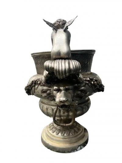 Pair Of Classical Style Silvered Metal Garden Urns