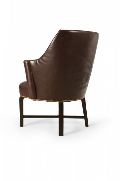 Pair Of Contemporary Brown Leather Rounded Back Club Armchair