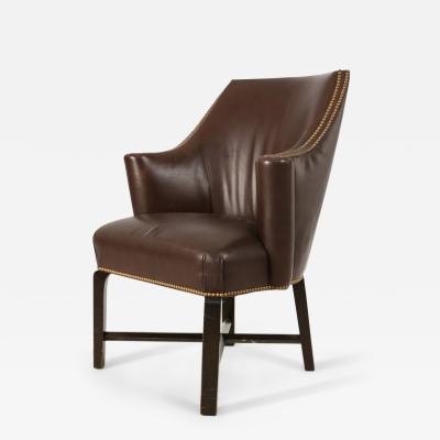 Pair Of Contemporary Brown Leather Rounded Back Club Armchair