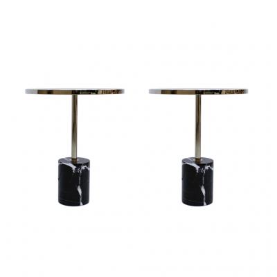 Pair Of Contemporary Marquina Marble Glass Brass Side Italian Tables