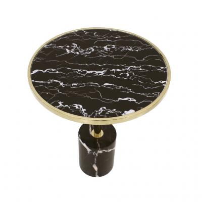 Pair Of Contemporary Marquina Marble Glass Brass Side Italian Tables