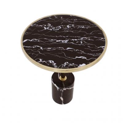 Pair Of Contemporary Marquina Marble Glass Brass Side Italian Tables