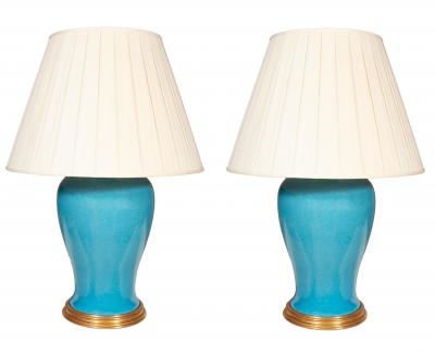 Pair Of Deep Turquoise Pottery Table Lamps By Daniel Barney