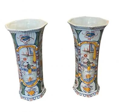 Pair Of Delft Polychrome Vases
