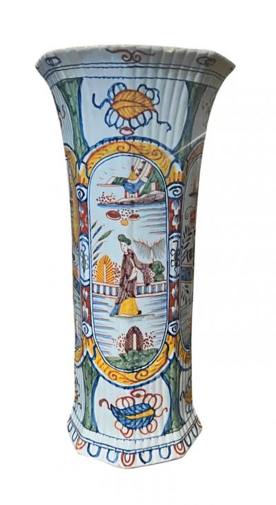 Pair Of Delft Polychrome Vases