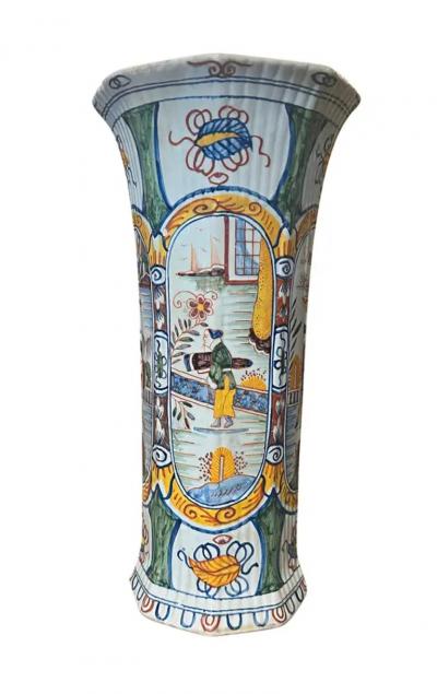 Pair Of Delft Polychrome Vases