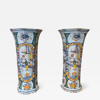 Pair Of Delft Polychrome Vases