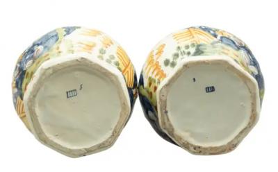 Pair Of Dutch Polychrome Delft Garlic Neck Vases