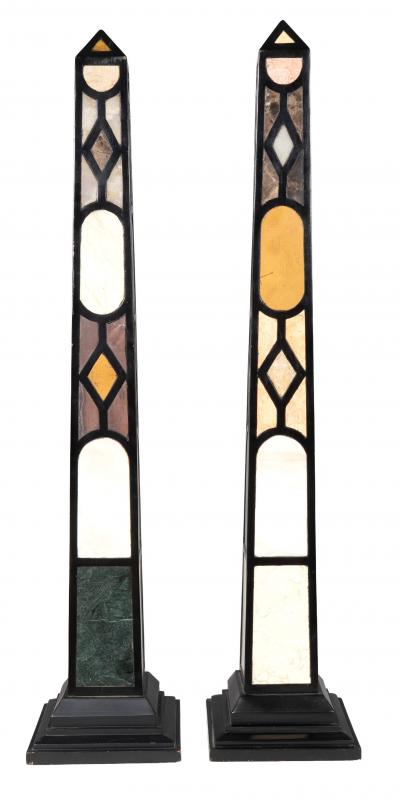 Pair Of Ebonized And Marble Obelisks