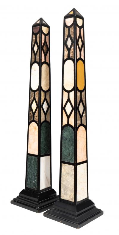 Pair Of Ebonized And Marble Obelisks