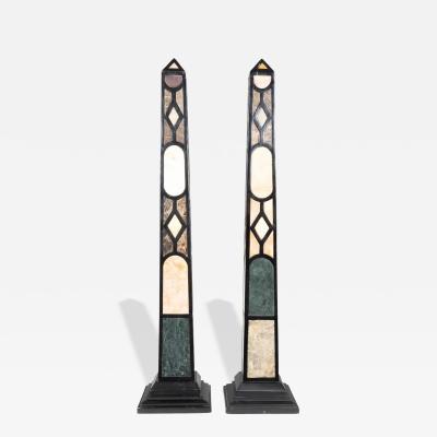 Pair Of Ebonized And Marble Obelisks