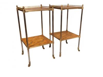 Pair Of Edwardian Style Brass And Leather End Tables