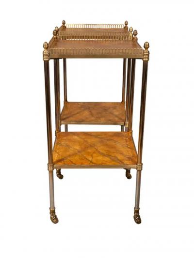 Pair Of Edwardian Style Brass And Leather End Tables